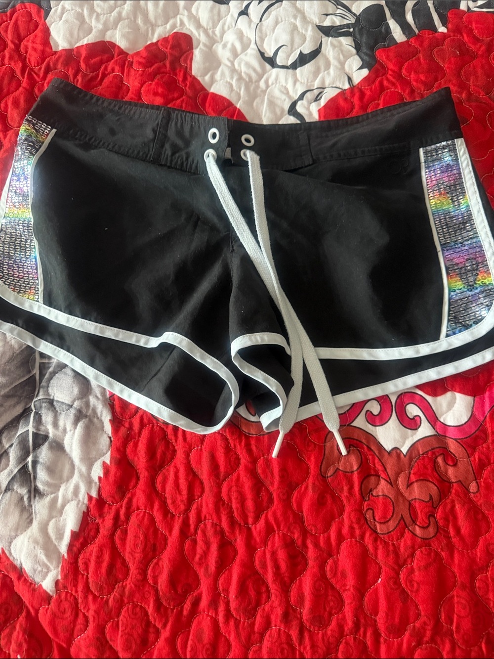 OP Black Women’s Athletic Shorts with Rainbow Trim